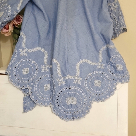 Eyelet Kimono Small/Medium Casual Embroidered Lagenlook beachy Coastal Modest - Picture 10 of 10